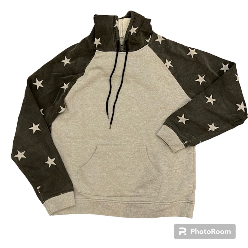 Brooklyn Cloth Mfg Co Hoodie Sweatshirt Grey Black Stars Size Medium